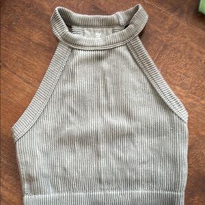 Aerie Ribbed Crop Top in Olive Green